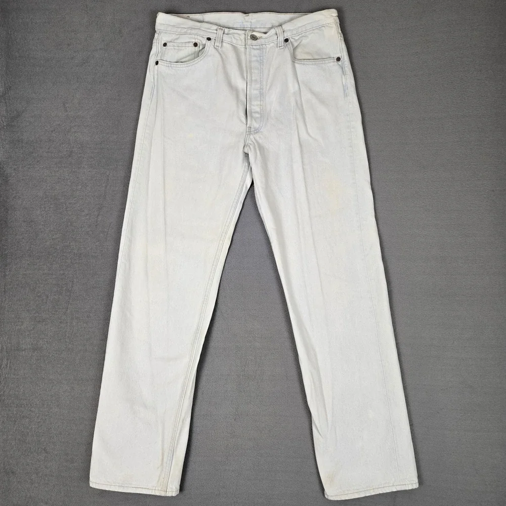 Vintage Levis 501 Jeans Mens 35x32 (Fit 32x30) White Straight Button Fly USA 80s